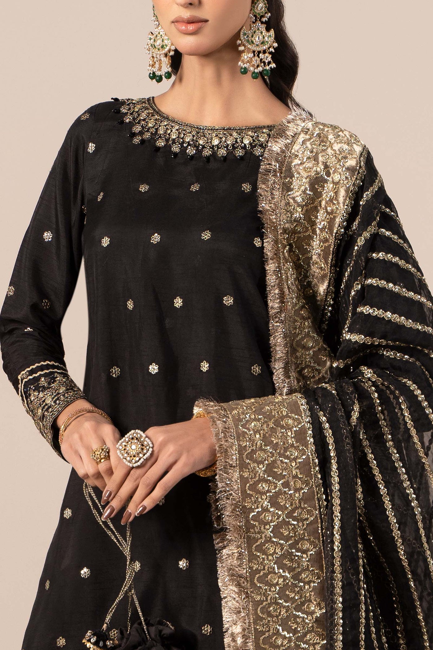 3 Piece Embroidered Raw Silk Suit | SF-EF25-25