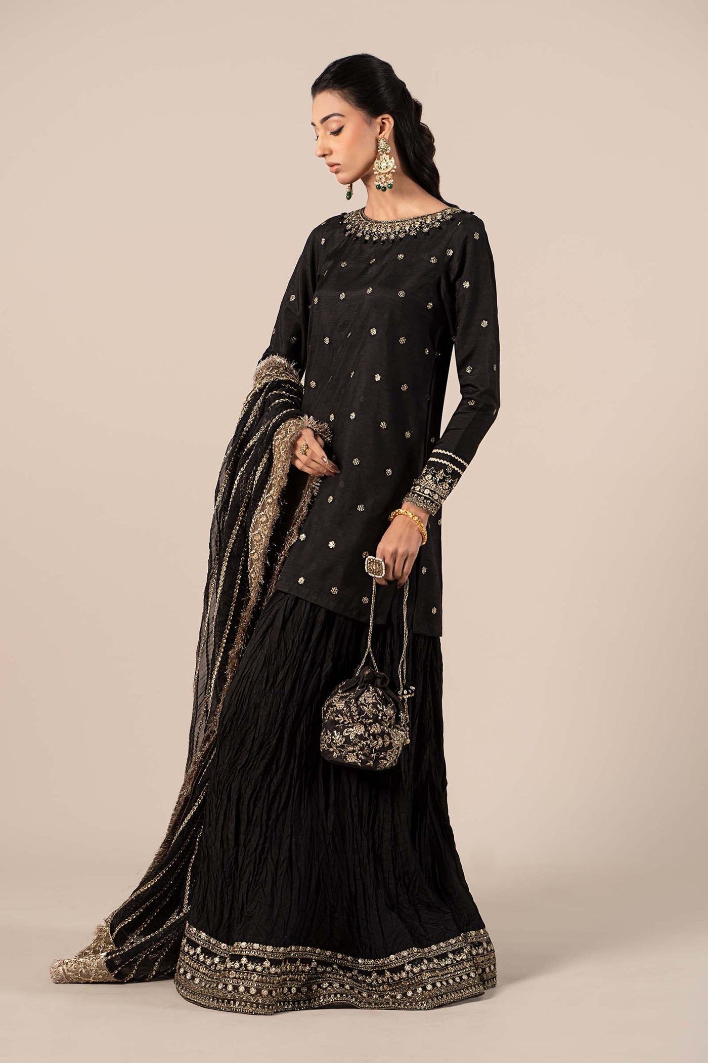 3 Piece Embroidered Raw Silk Suit | SF-EF25-25