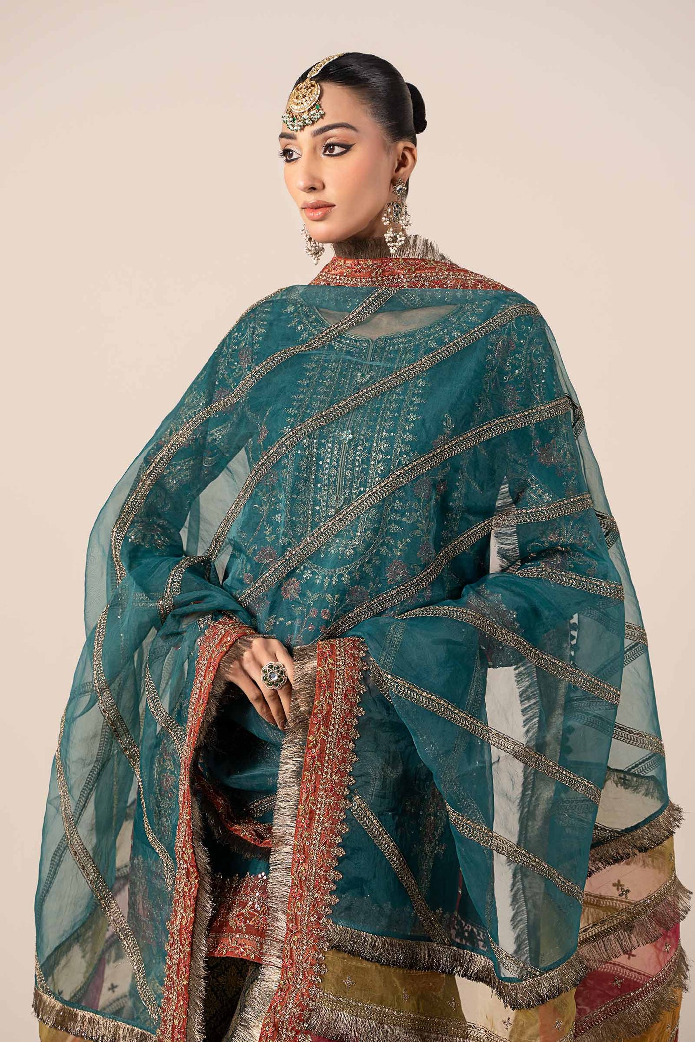 3 Piece Embroidered Raw Silk Suit | SF-W24-25