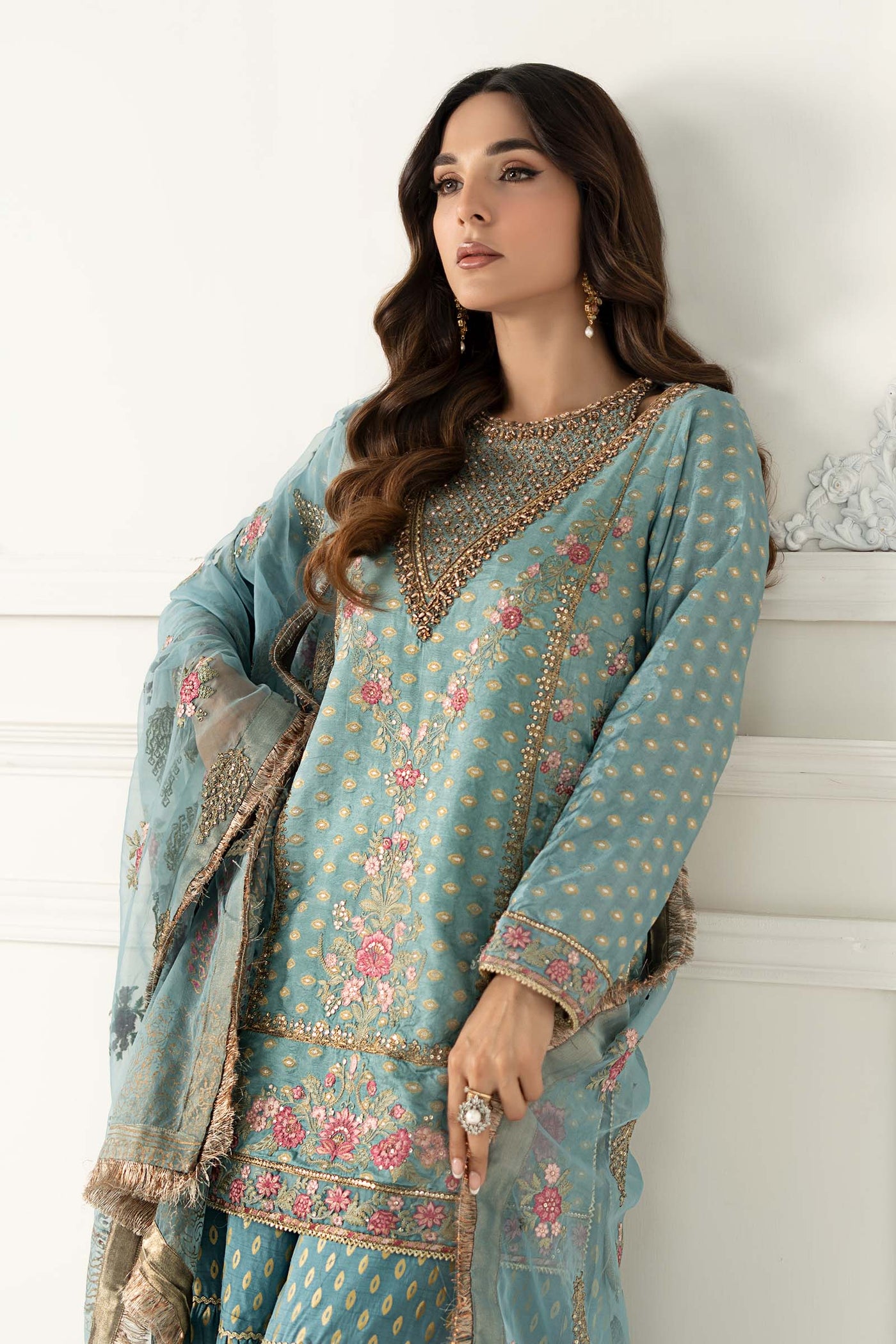 3 Piece Embroidered Silk Jacquard Suit | SF-EF25-31