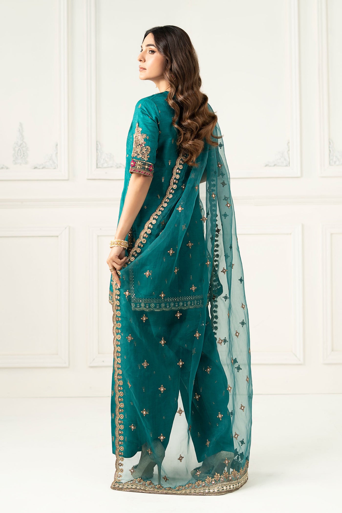 3 Piece Embroidered Raw Silk Suit | SF-EF25-63