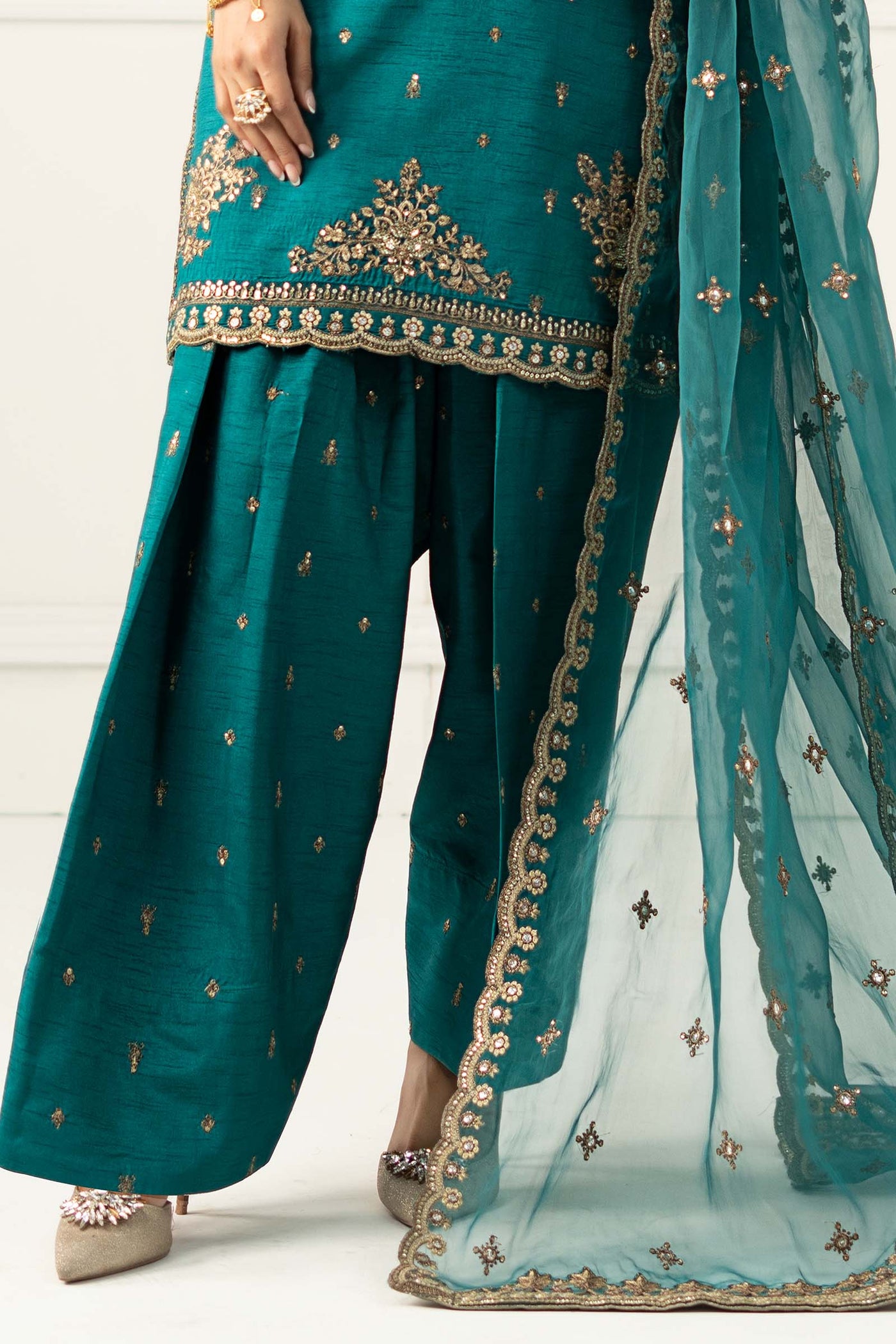 3 Piece Embroidered Raw Silk Suit | SF-EF25-63