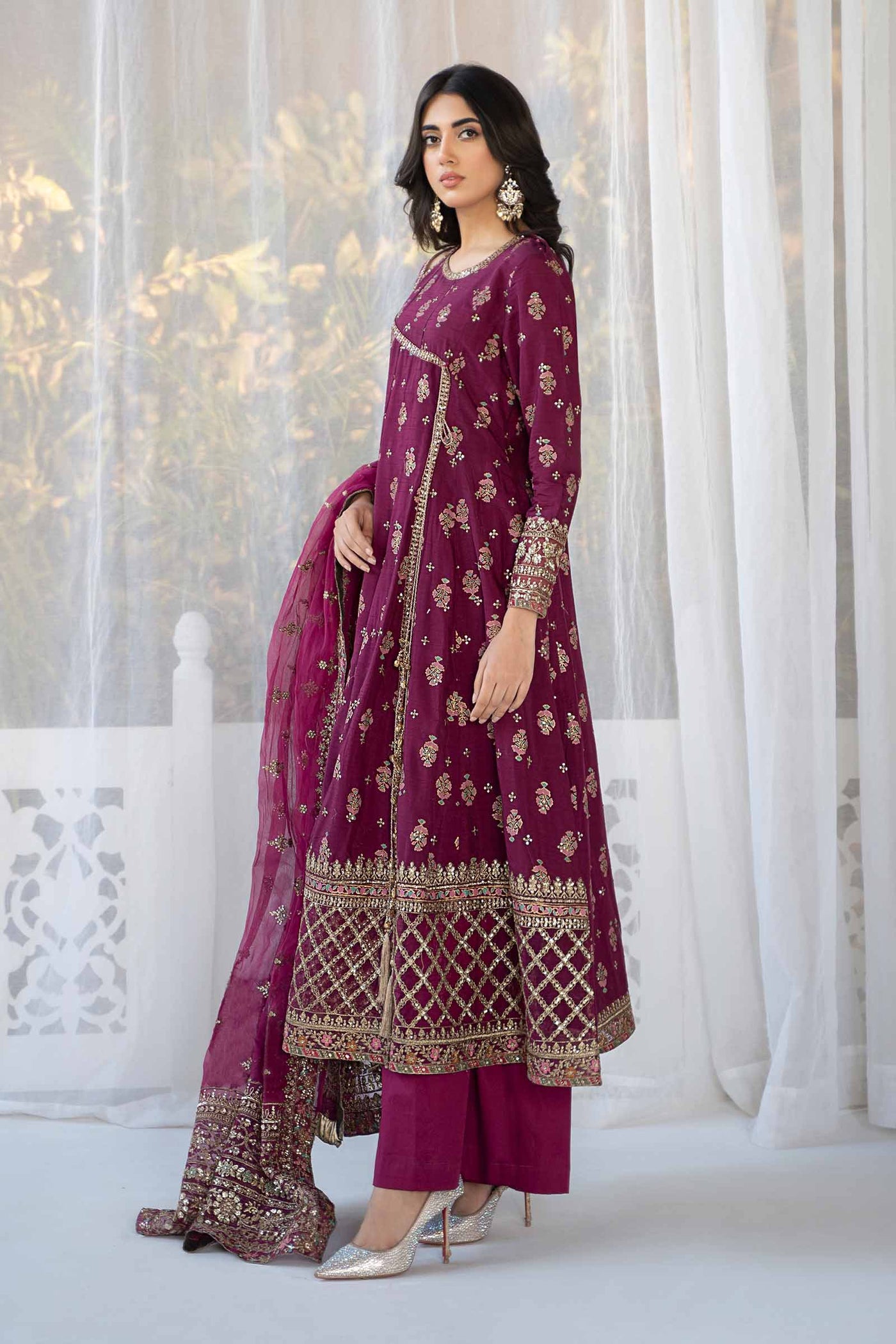 3 Piece Printed Raw Silk Suit | SF-EF24-23