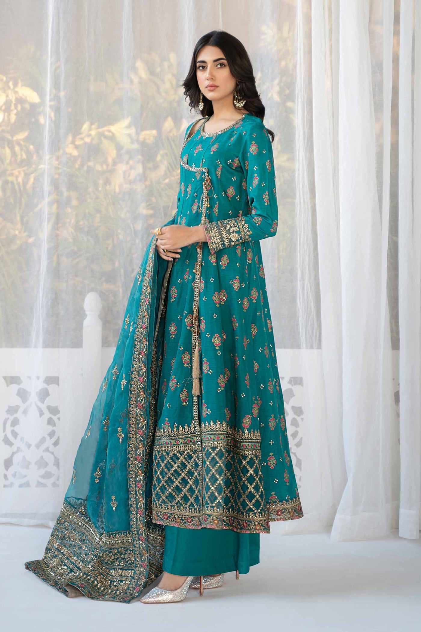 3 Piece Printed Raw Silk Suit | SF-EF24-23