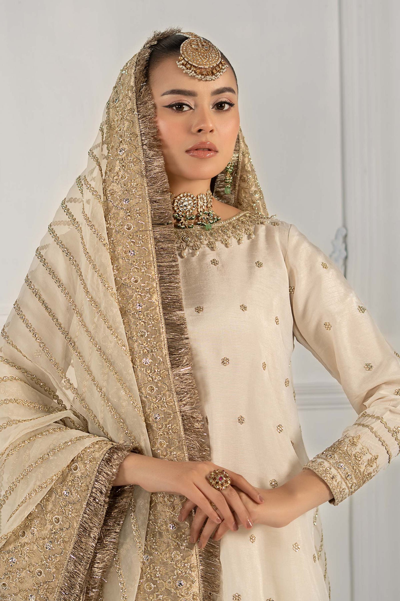 3 Piece Embroidered Raw Silk Suit | SF-EF25-25