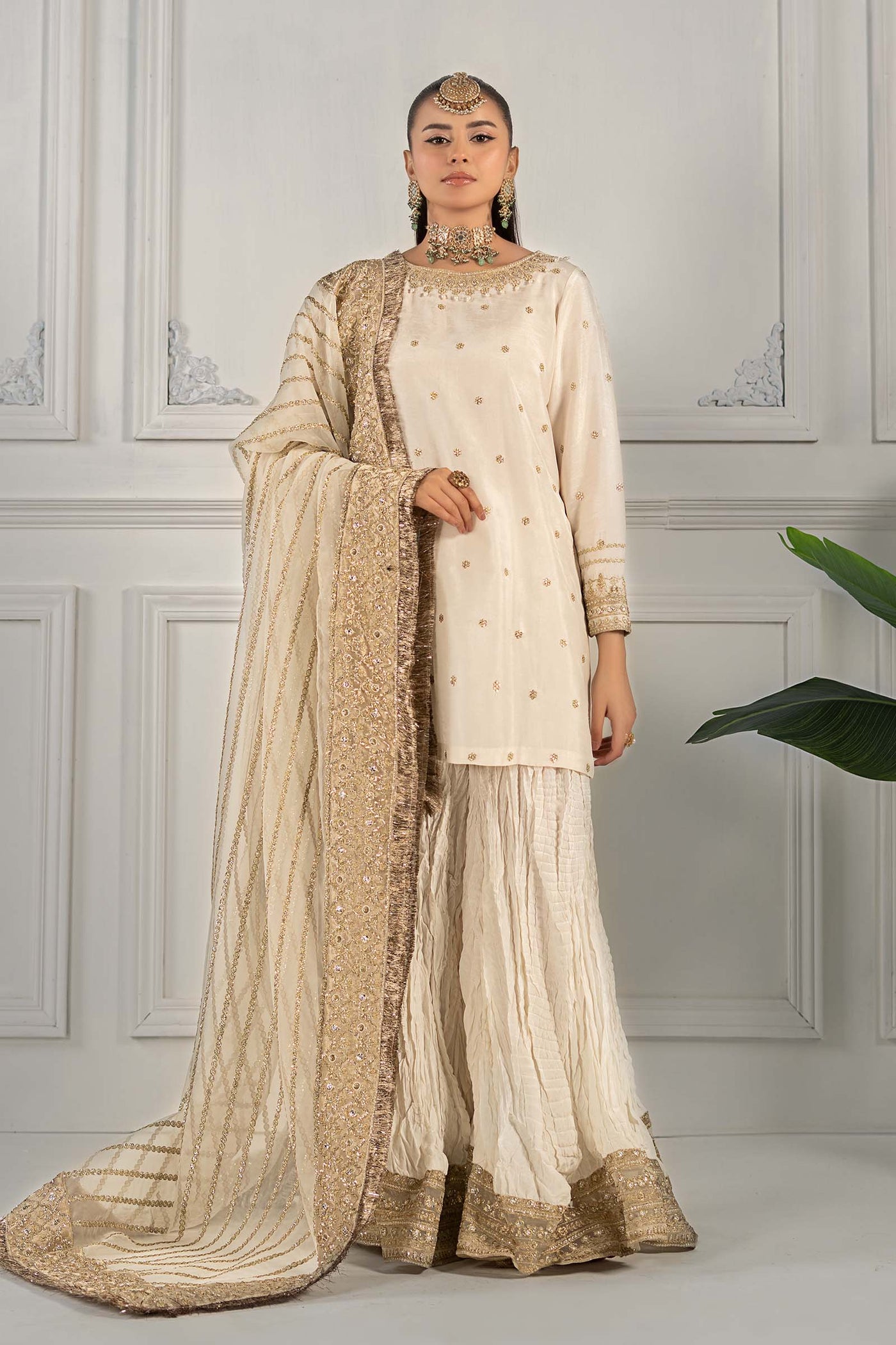 3 Piece Embroidered Raw Silk Suit | SF-EF25-25