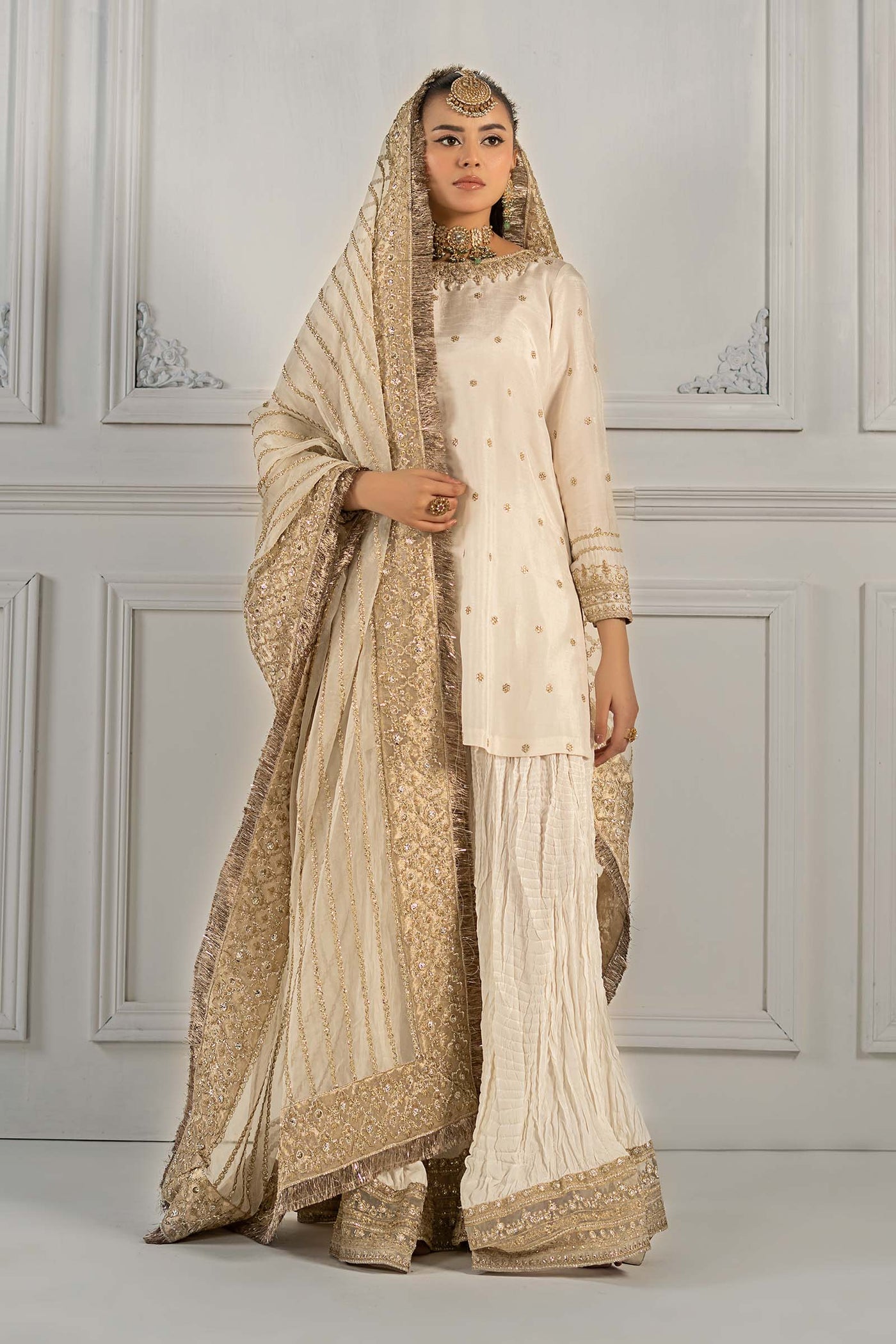 3 Piece Embroidered Raw Silk Suit | SF-EF25-25