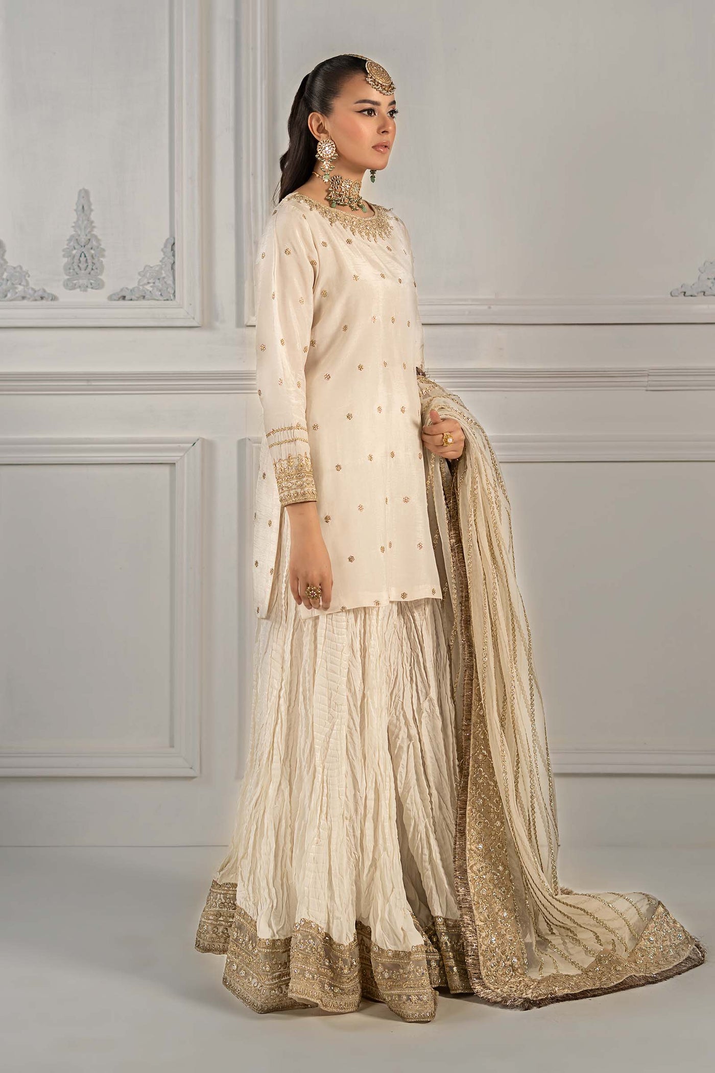 3 Piece Embroidered Raw Silk Suit | SF-EF25-25