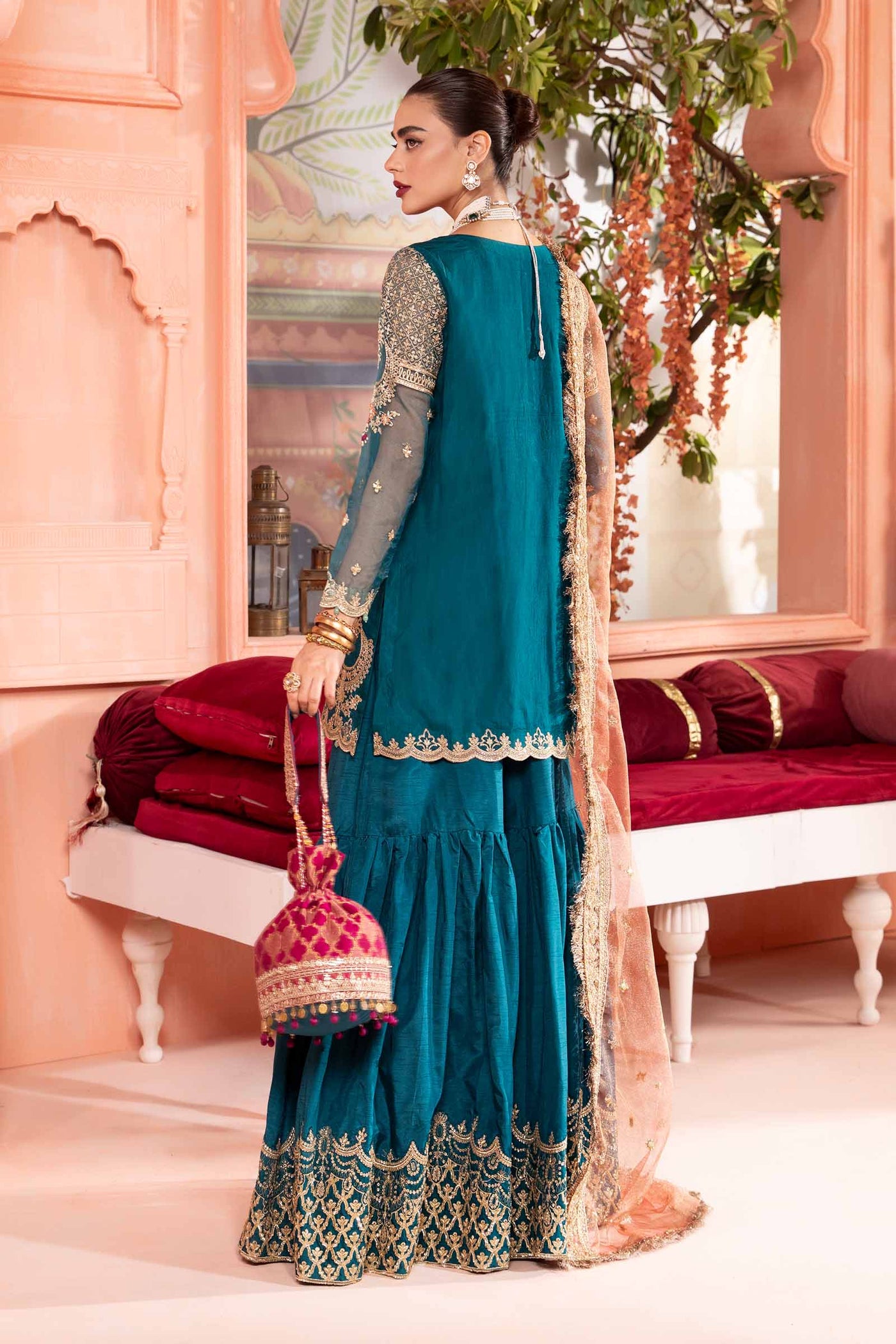 3 Piece Embroidered Bamber Raw Silk Suit | SF-PF24-04