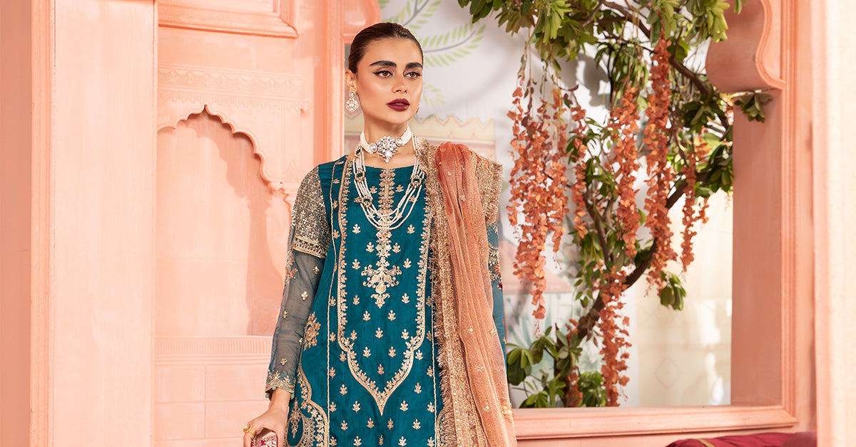 3 Piece Embroidered Bamber Raw Silk Suit | SF-PF24-04