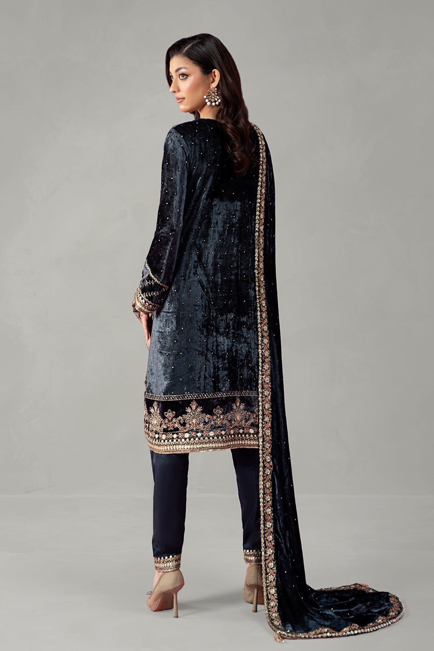 3 Piece Embroidered Velvet Suit | SF-W24-14