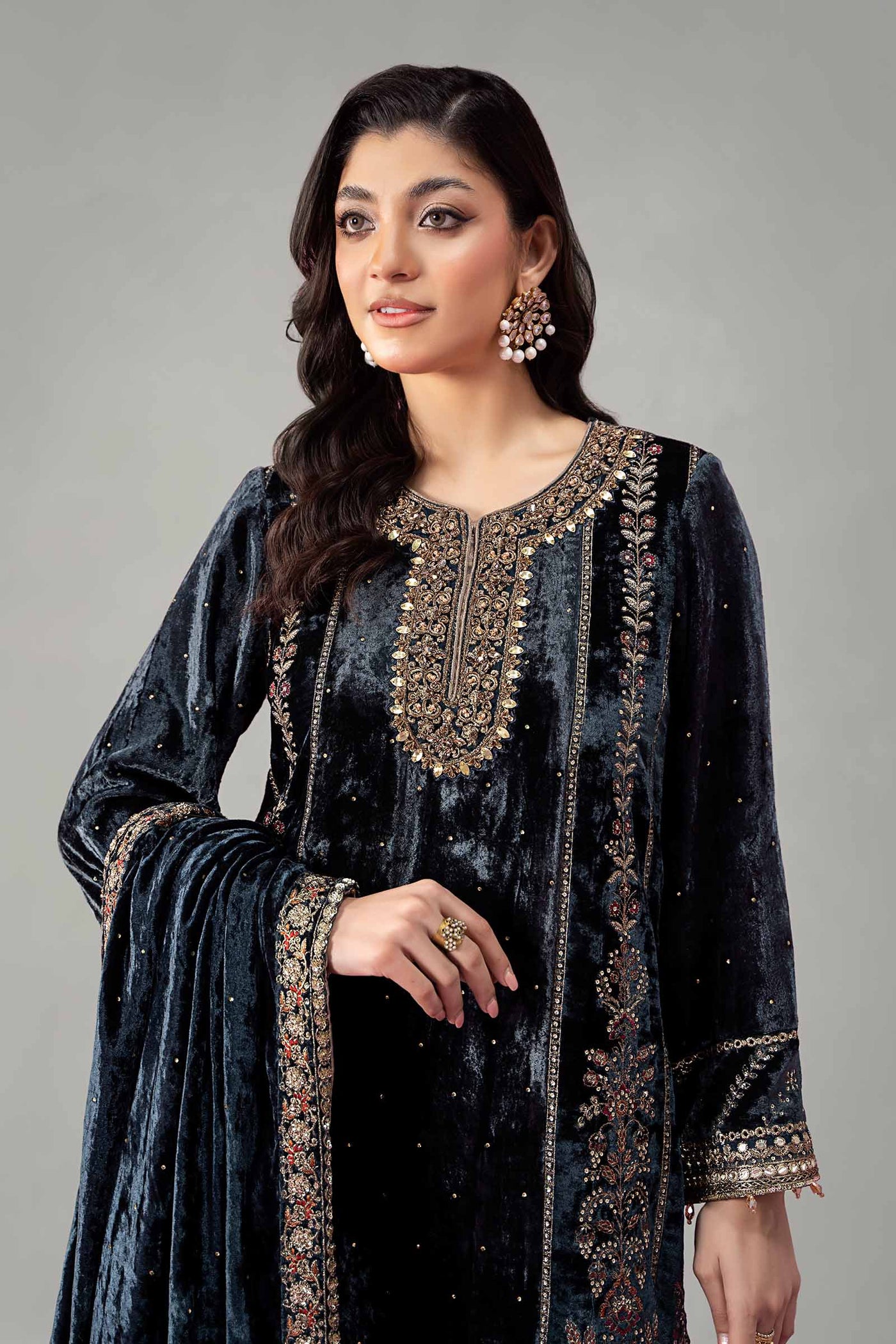 3 Piece Embroidered Velvet Suit | SF-W24-14