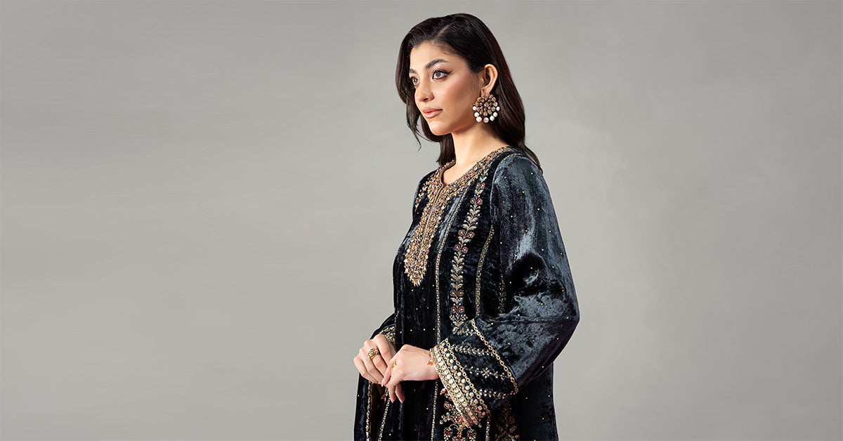 3 Piece Embroidered Velvet Suit | SF-W24-14