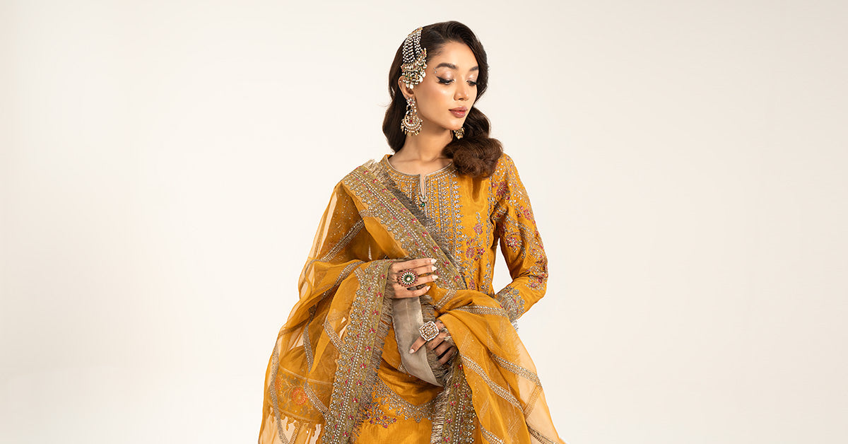 3 Piece Embroidered Raw Silk Suit | SF-W24-25