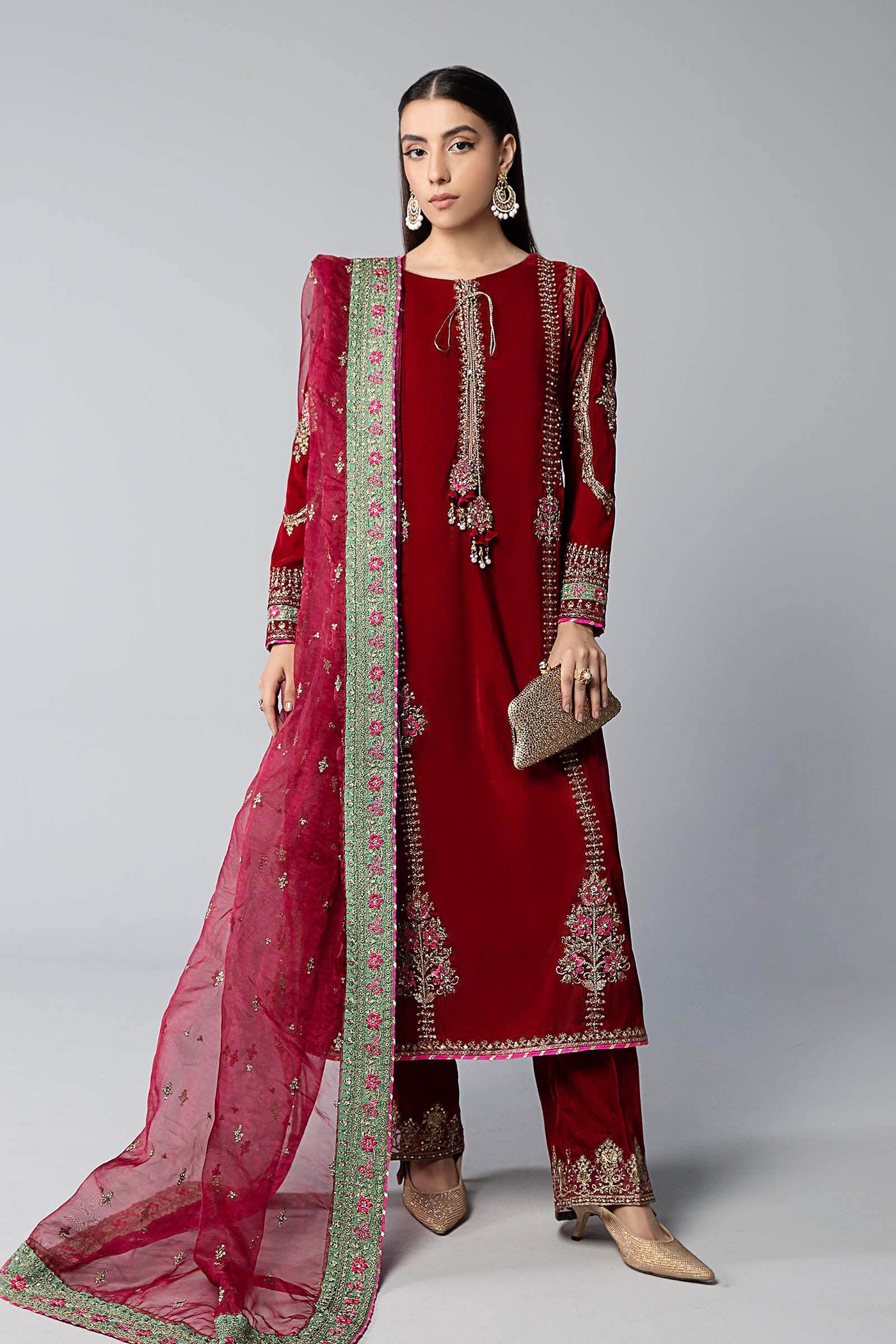 3 Piece Embroidered Velvet Suit | SF-W24-34