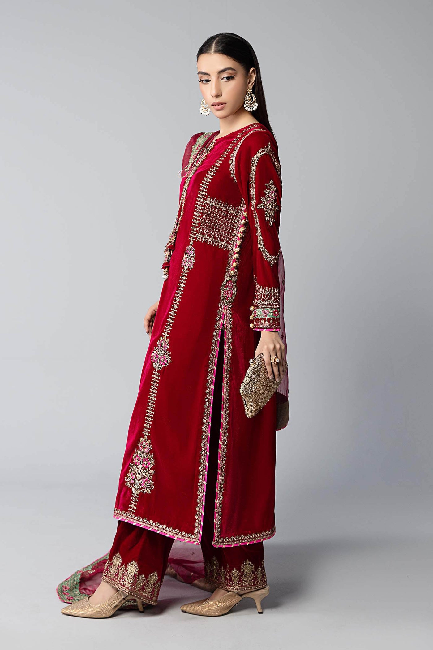 3 Piece Embroidered Velvet Suit | SF-W24-34