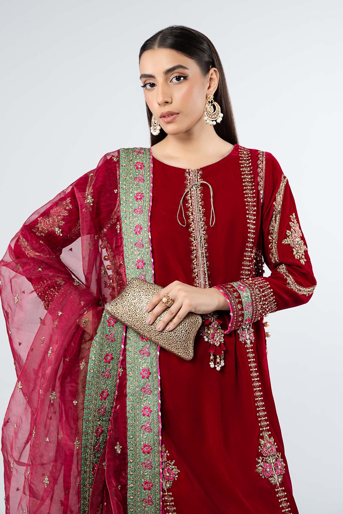 3 Piece Embroidered Velvet Suit | SF-W24-34