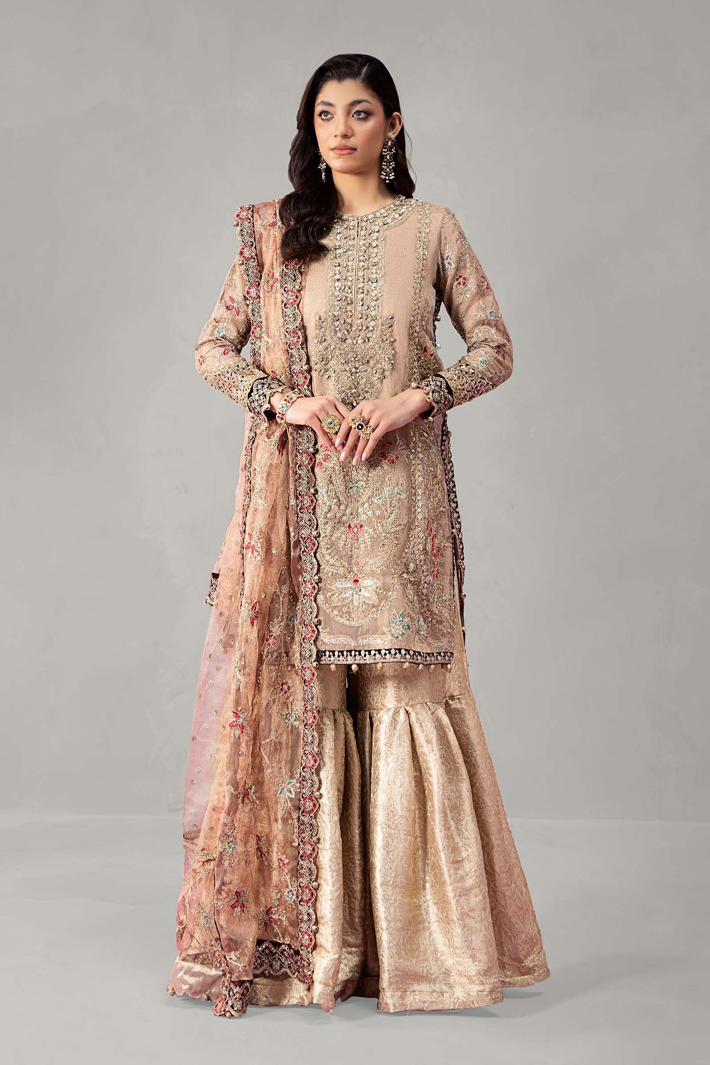 3 Piece Embroidered Zari Net Suit | SF-W24-62