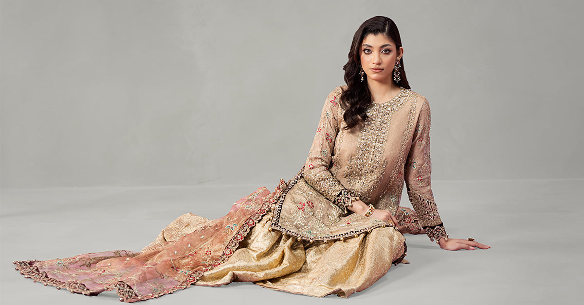 3 Piece Embroidered Zari Net Suit | SF-W24-62