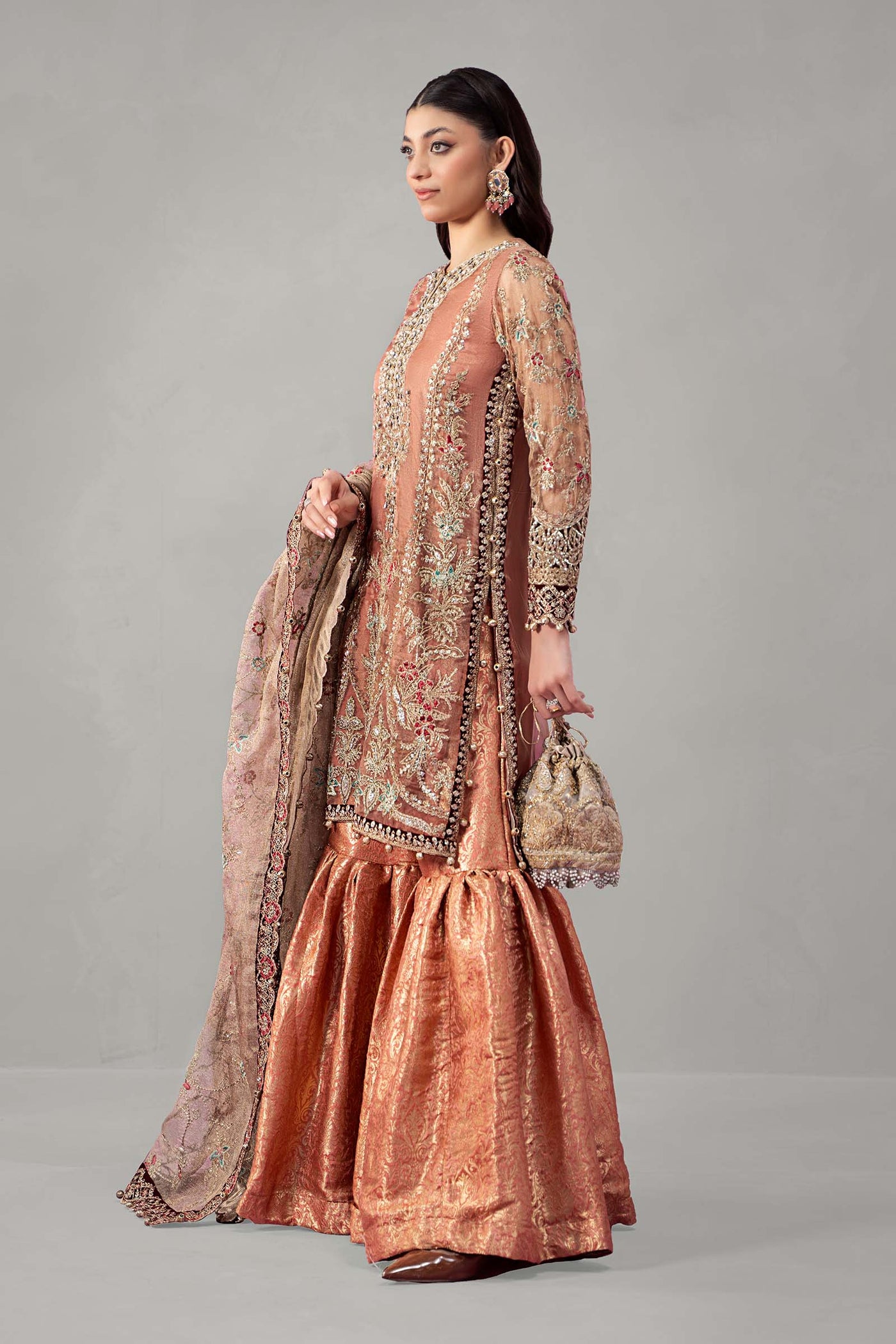 3 Piece Embroidered Zari Net Suit | SF-W24-62