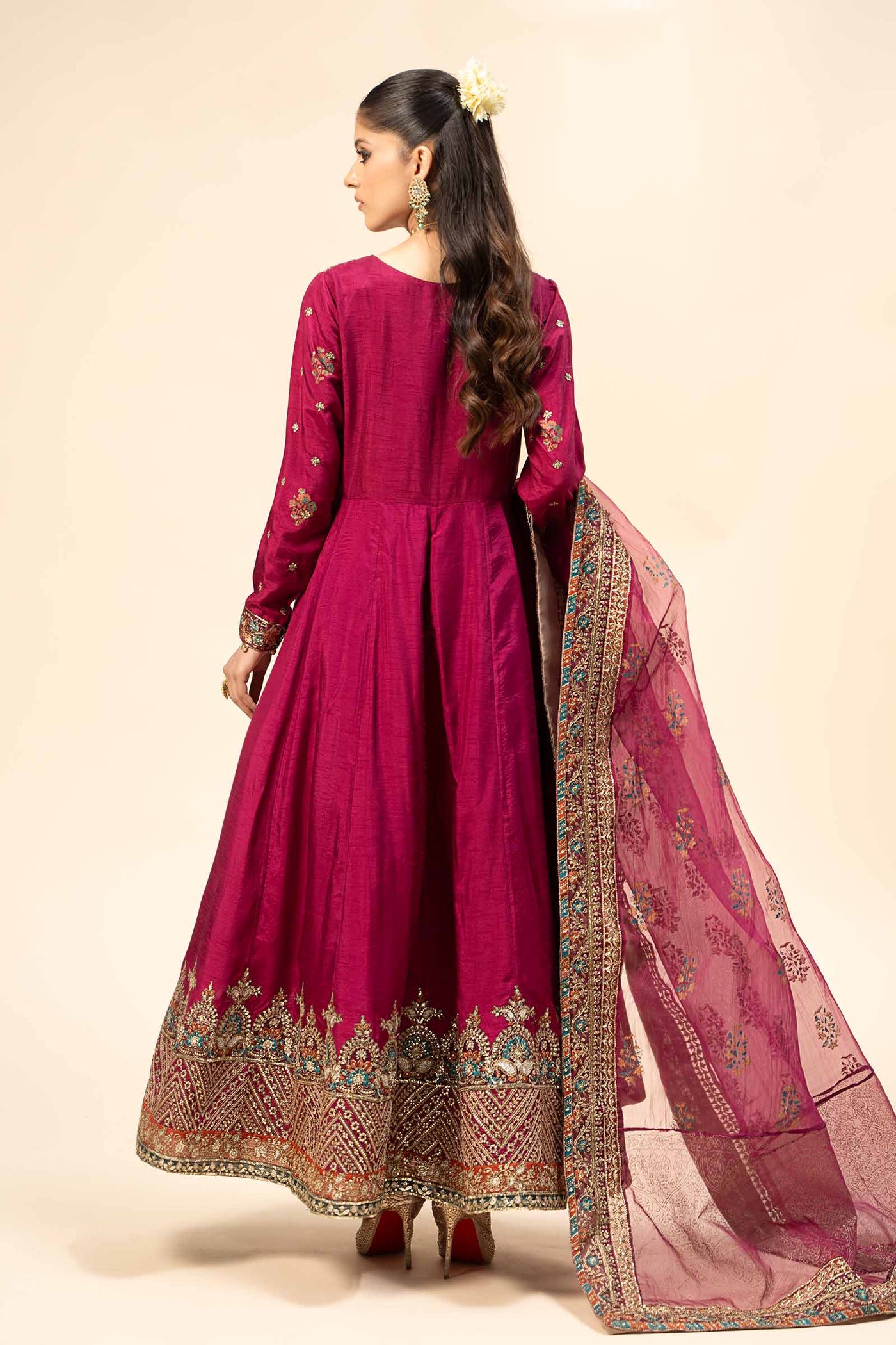 3 Piece Embroidered Raw Silk Suit | SF-W24-65