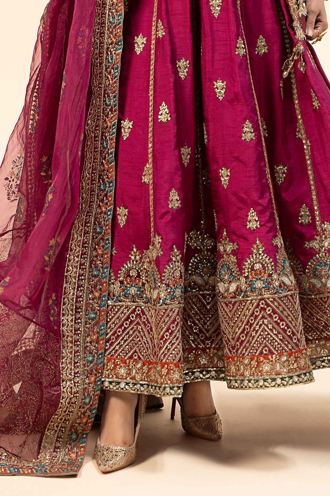 3 Piece Embroidered Raw Silk Suit | SF-W24-65