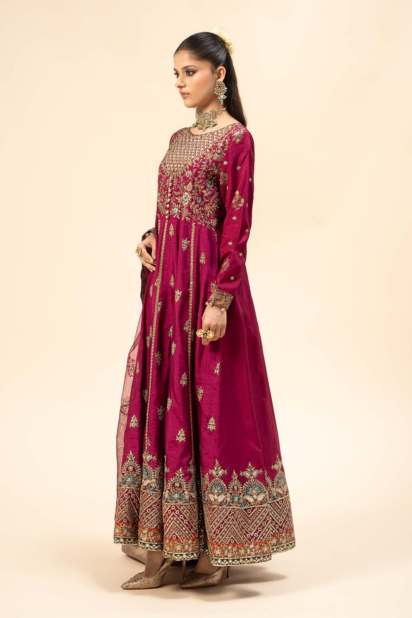 3 Piece Embroidered Raw Silk Suit | SF-W24-65