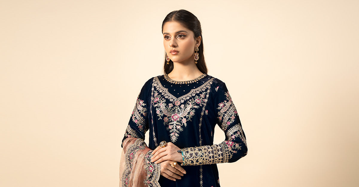 3 Piece Embroidered Velvet Suit | SF-W24-80