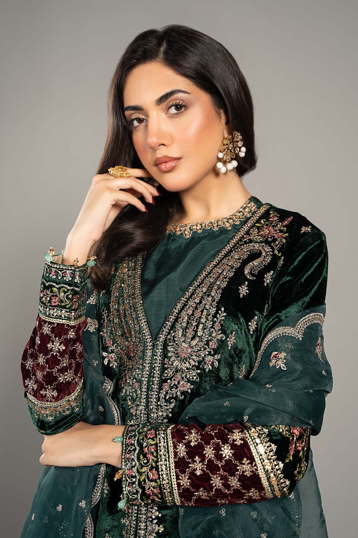 3 Piece Embroidered Velvet Suit | SF-W24-81