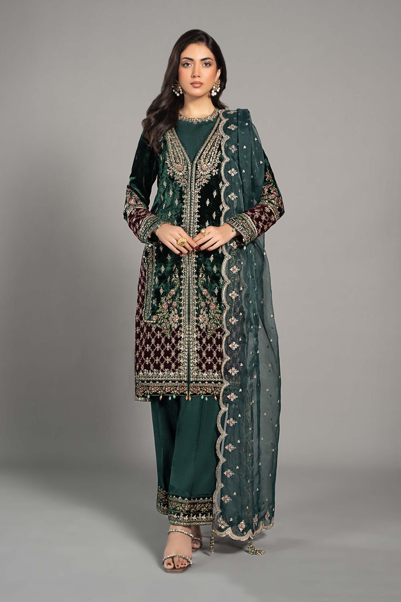 3 Piece Embroidered Velvet Suit | SF-W24-81