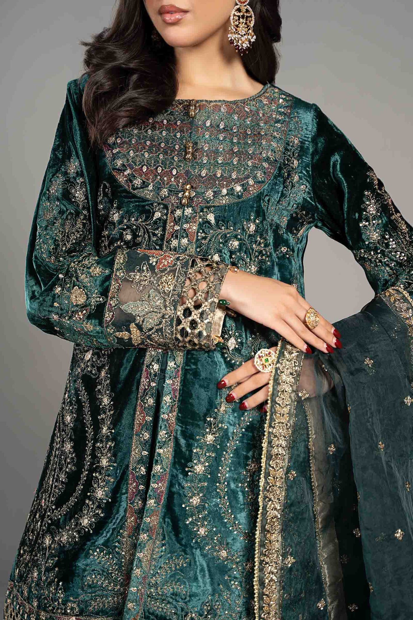 3 Piece Embroidered Velvet Suit | SF-W24-87