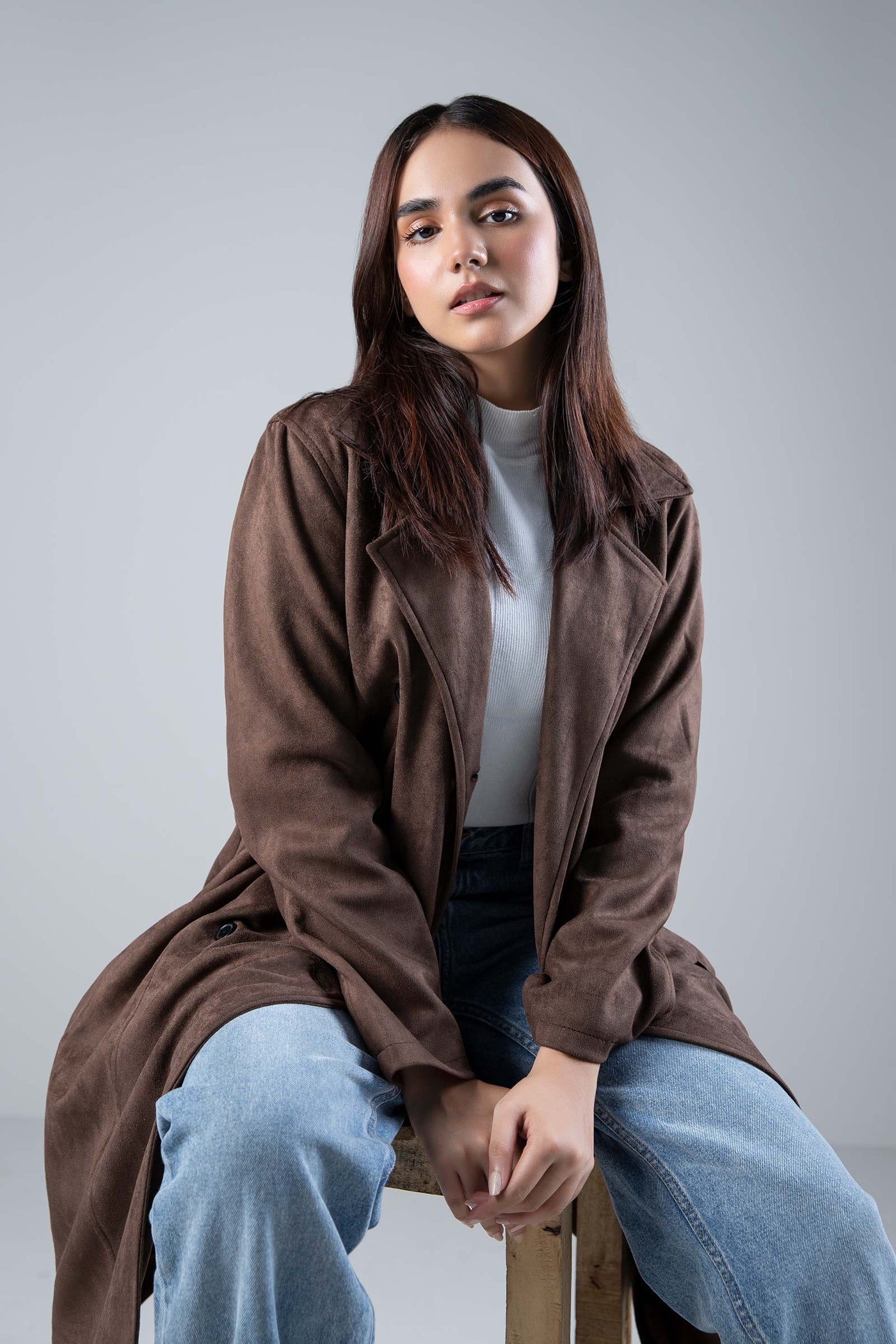 Suede Double Breasted Coat | WEST-W24-61B