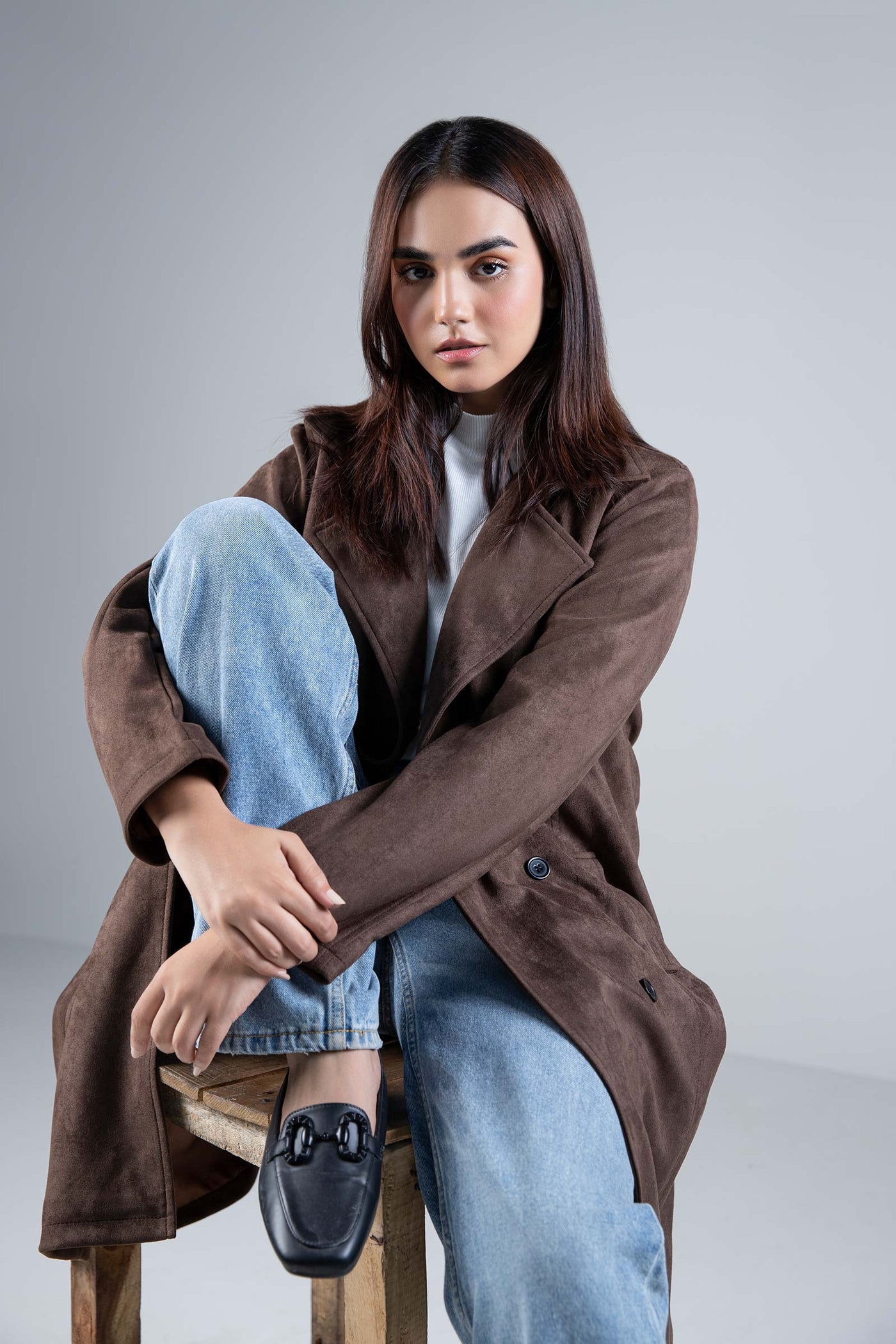 Suede Double Breasted Coat | WEST-W24-61B