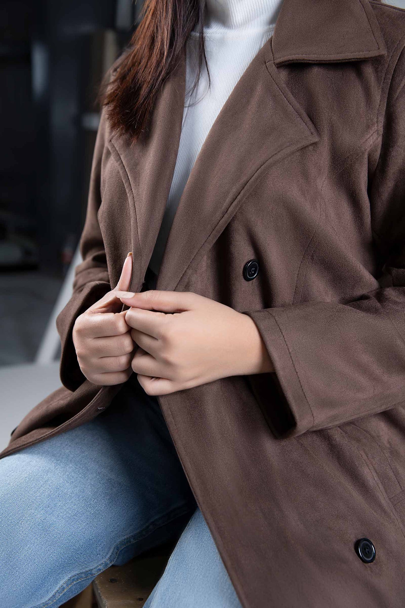 Suede Double Breasted Coat | WEST-W24-61B