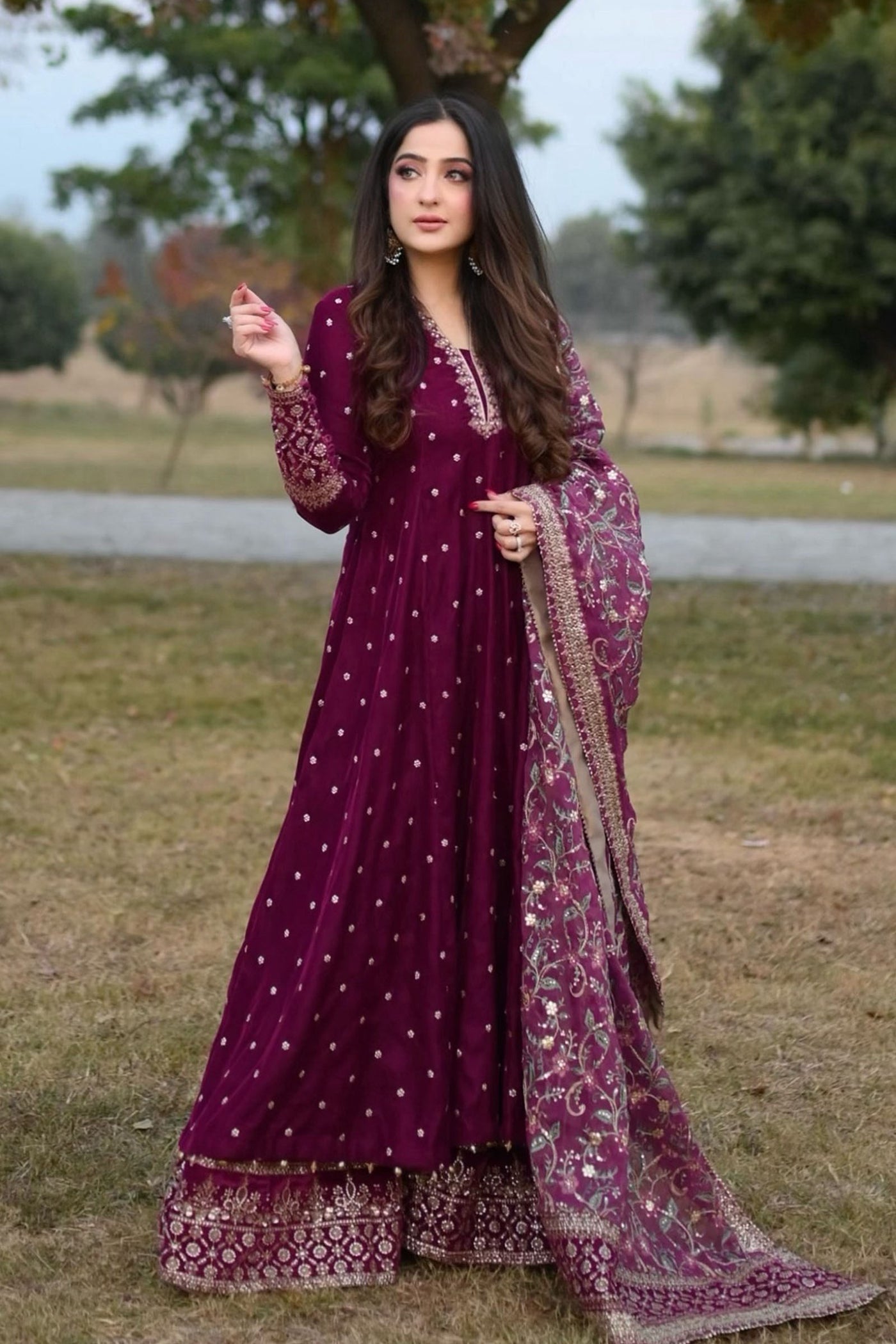 3 Piece Embroidered Velvet Suit | SF-W24-12