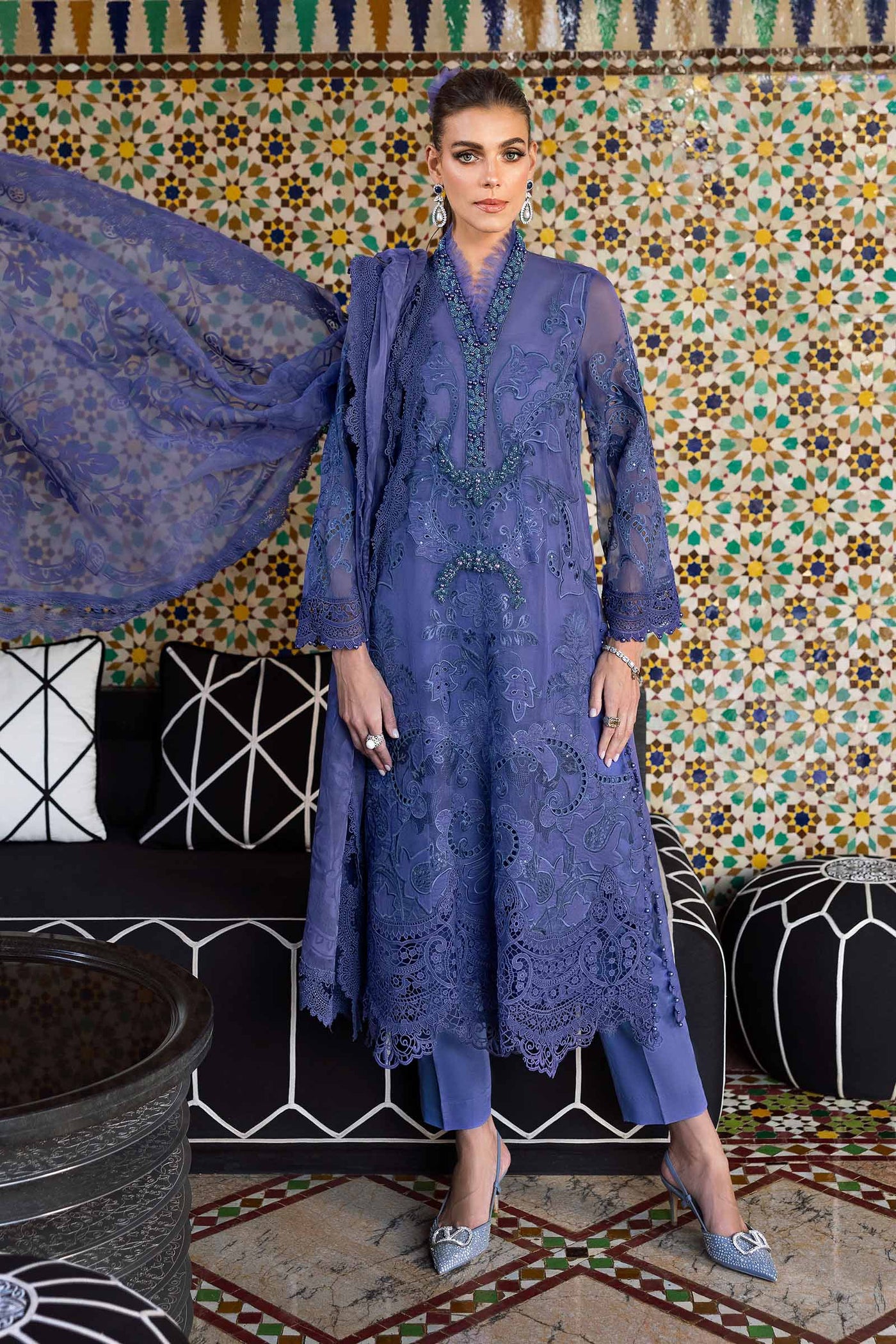 3 Piece Unstitched Embroidered Organza Suit | D-2506-B