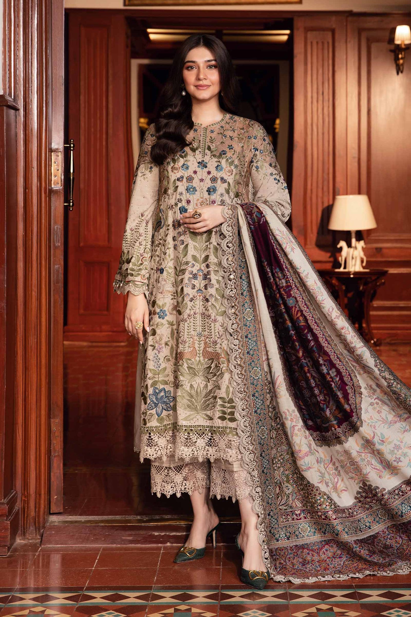 3 Piece Unstitched Embroidered Linen Suit | DL-1211