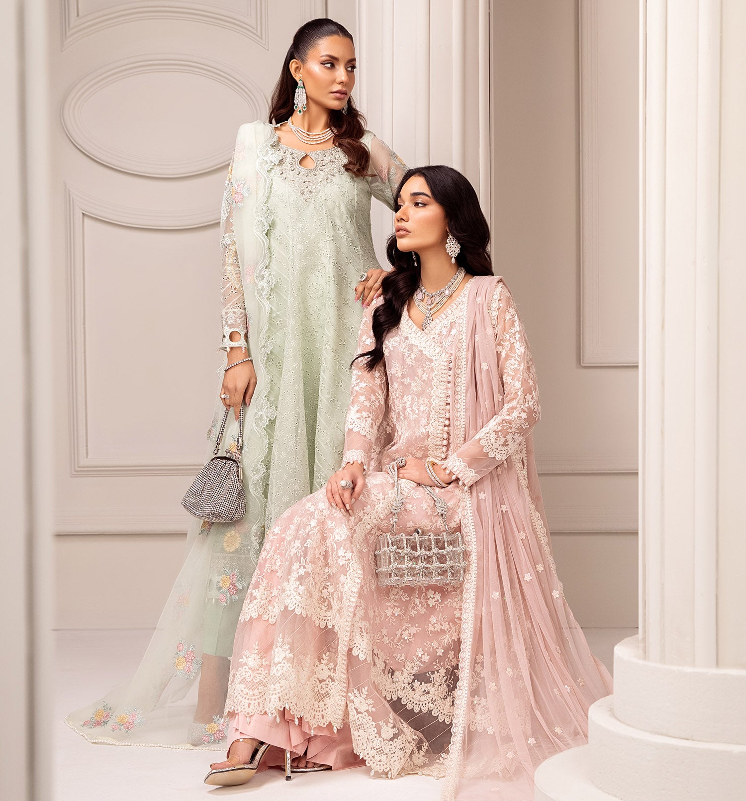 Royal Green Lawn Kameez Salwar in Pakistani Eid Dresses – Nameera by Farooq